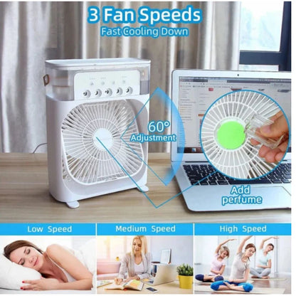 10-Inch Large Portable Air Conditioner Fan | USB Electric Fan with LED Night Light, Mist & Humidifier Function | Random Color