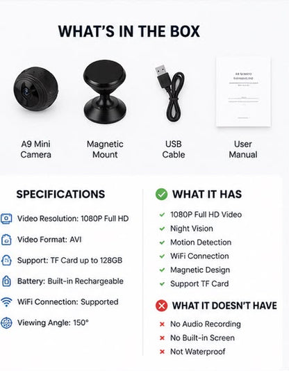 A9 1080p HD Magnetic WiFi Mini Camera
